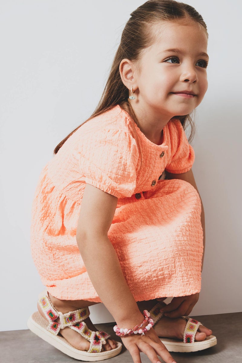 ديفاكتو فستان بيبي بناتي قصة عادية نص كم بياقة مستديرة - Image 3